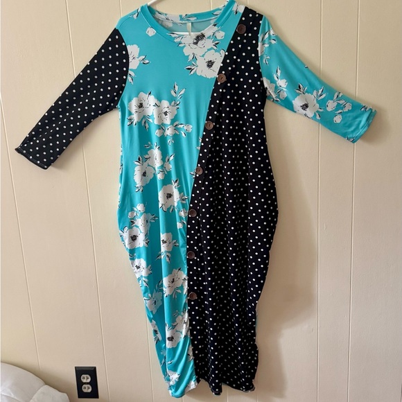 Celeste Turquoise Floral Pattern Dress size L - Picture 4 of 4